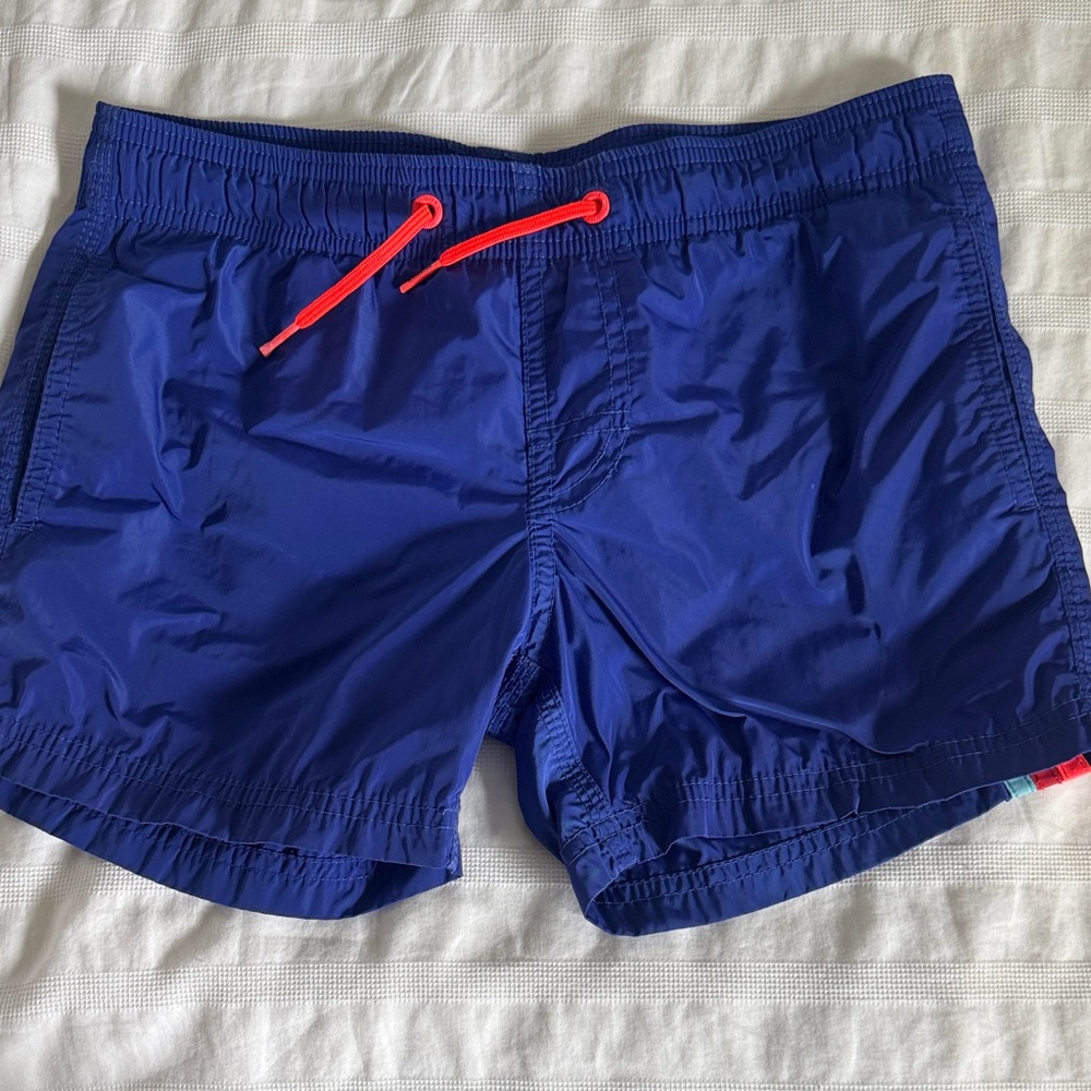 Sundek Royal Blue Swim Shorts with Retro Neon Orange Logo